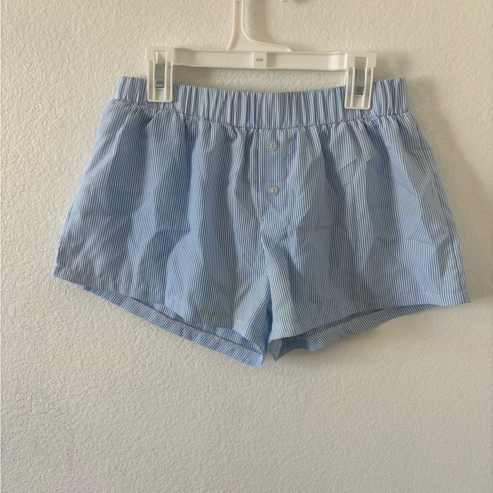 Blue and White Striped Women's Boxer Shorts